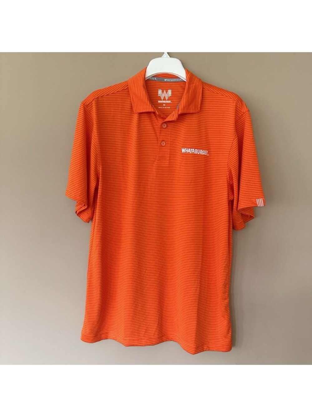 Whataburger Orange Striped Polo Shirt M Short Sleeve Performance Employee Manage